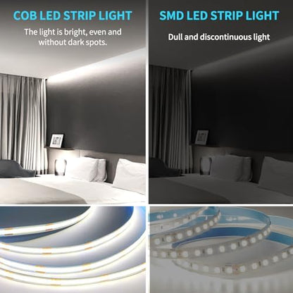 100FT COB LED Strip Lights White Dimmable DC 24V 6000K