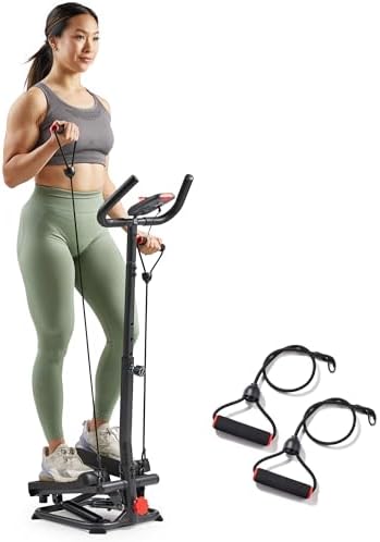 Sunny Health & Fitness Smart Stair Stepper w/Handlebar & Resistance Bands | 330 lb Capacity, Adjustable Handlebar & Step Height, Stair Climber, Device Holder, Hydraulic Resistance, SunnyFit App