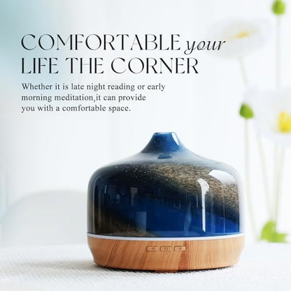Porseme 500ml Glass Essential Oil Diffuser Aromatherapy Ultrasonic Cool Mist Humidifier 15-21 Running Hours Waterless Auto-Off Air Diffusers for Sleeping Yoga Working Spa(Galaxy)