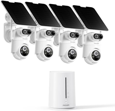 Solar Security Camera Outdoor Wireless: Dual-Lens 2K(2MP Wide-Angle & 2MP PTZ) Cameras System, No Subscription Fee, 360° Pan & Tilt, Human Auto Tracking, Color Night Vision 32GB Local Storage 4 Pack