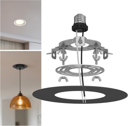 5" and 6" Recessed Can Light Conversion Kit, Fixture Upgrade, Pendant & Hanging Light, Ceiling Fan Compatible, 7¾ Inch Flat Steel Ceiling Medallion, Black Finish