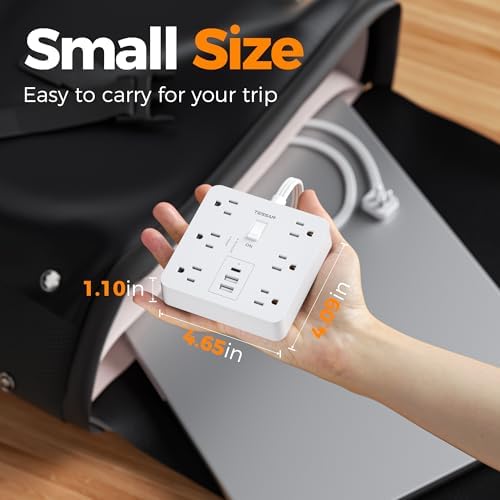 TESSAN Surge Protector Power Strip, 10Ft Flat Plug Extension Cord, White