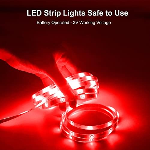 echosari LED Strip Lights Battery Powered, 90 LED Red 2835 SMD Strip Lights 9.8 Ft Cuttable Self-Adhesive Strip Lights with Remote Timer for Outdoor Indoor Party Bedroom Decoration (Pack of 3)