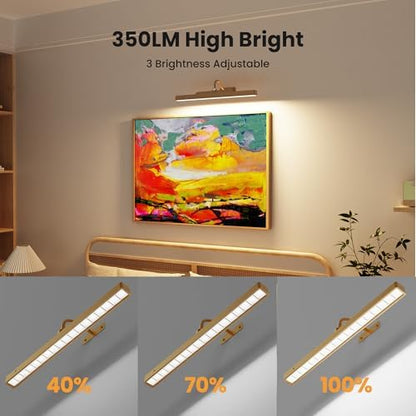 Wireless Picture Light Battery Operated, 16in Picture Light for Wal, 2Pack Rechargeable 5000mAh Battery Wall Sconce for Wall Pictures, Gallery Artwork, Paintings, Portraits, Dartboards_Antique Gold