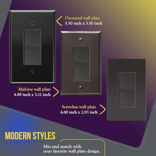 ENERLITES Dark Bronze Double Paddle Decorator Single Pole Switch, 15A