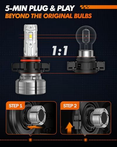 SEALIGHT 5202 LED Fog Light Bulbs, 12000LM 24W, 6500K Cool White (2 Pack)