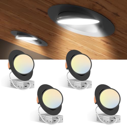 Amico 4 Pack 6 Inch Black 5CCT Gimbal LED Recessed Ceiling Light