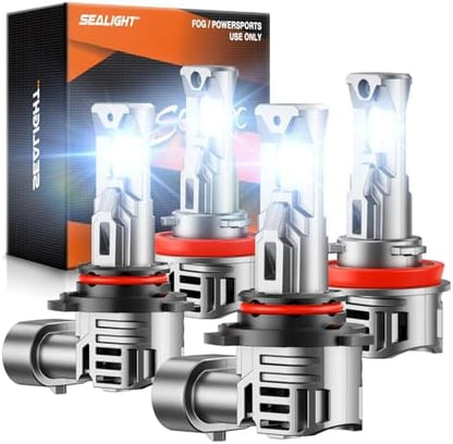 SEALIGHT 9005/HB3 H11 Fog Light Bulbs, 100000LM 6500K Cool White, 1:1 Mini Size, 9005 H11 Bulb with 13000RPM Cooling Fan, 3 Mins Plug-N-Play, IP67 Waterproof Non-polarity, Pack of 4