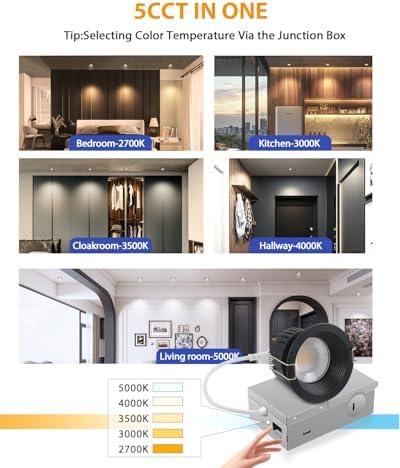 Adetu 12 Pack 3 Inch Black 5CCT Anti-Glare LED Downlight, Recessed Light