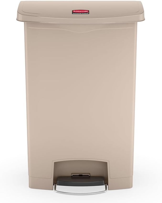 Rubbermaid Commercial Products Streamline Plastic Front Step On Trash Can, 24 Gallon, Beige, Hands-Free Garbage Can for Medical Waste in Hospitals/Lab/Emergency/Patient Rooms