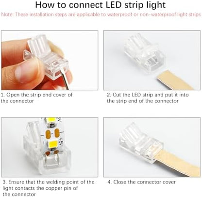 RGBZONE 10pcs 2-Pin 8mm LED Strip to Wire Connectors and 10m/32.8ft 2 Pin Extension Wire for Waterproof or Non-Waterproof Single Color LED Strip Lights(IP20/IP65)