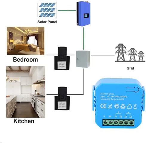 Hilitand WiFi Smart Energy Meter Real Time Monitoring Single Phase Electricity Usage Meter with 2x80A CT Clamp for Solar PV System and Home Energy Management