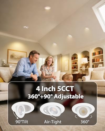 Adetu 4 inch Gimbal LED Recessed Light, 5CCT, 10W=95W, 982LM, 8 Pack