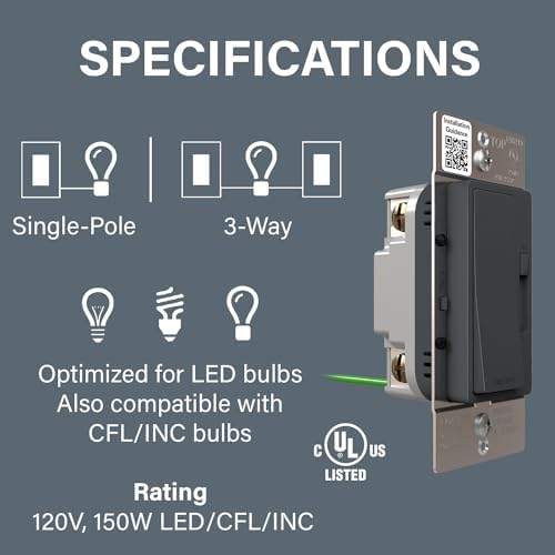 Legrand Radiant 150W LED Dimmer Light Switch 3-Way Rocker Graphite 1 Pack