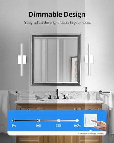 Combuh Dimmable Vanity Light Bar, 9W Over Mirror Lighting Fixture Wall Sconce Indoor, IP44 Modern Cool White 6000K Chrome Lamp Bathroom,16Inch