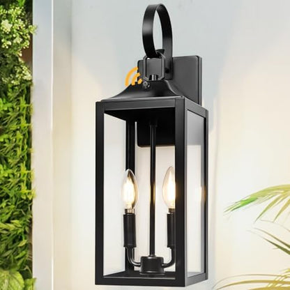 19" Large Dusk to Dawn Outdoor Wall Lantern 2-Light, Modern Porch Lights