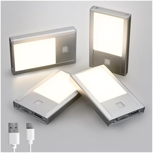 V4light Rechargeable Motion Sensor Night Light, 4-Pack Grey, 3000K