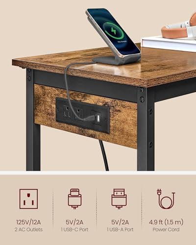 VASAGLE Bar Table with Power Outlets, Computer Desk, 47.2" W