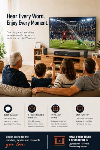 Wooden 5.1.2 Virtual Surround Sound System, 4 Surround Speakers Wired, 400W Peak Power, Sound Bars for Smart TV w/Subwoofer, 5.25'' Deep Bass, Home Theater TV System, ARC/Opt/BT/AUX