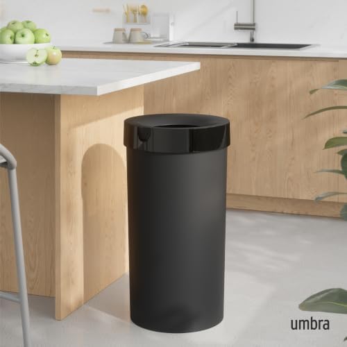 Umbra Vento Kitchen Trash Can, Open Top 16.5 Gallon Garbage Can, Black
