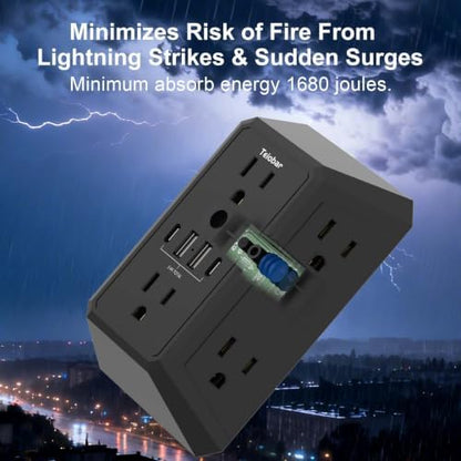 Multi Plug Wall Outlet Surge Protector with 6-Outlet & 4 USB Ports(2USB-C)