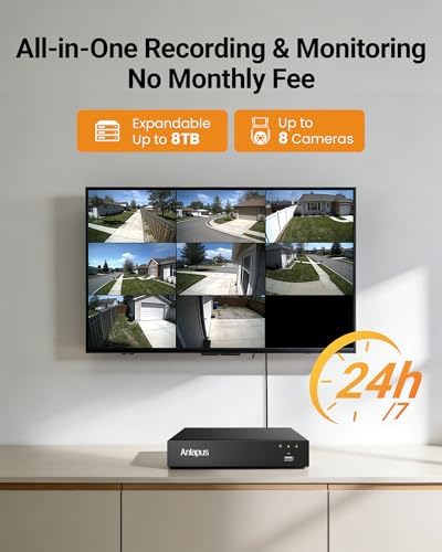 Anlapus 5MP 8CH H.265+ CCTV DVR Recorder with AI Human/Vehicle Detection, Remote Access, Alert Push, 3K 8 Channel Hybrid 4-in-1 Home Surveillance DVR for Analog Wired Security Camera (No Hard Drive)