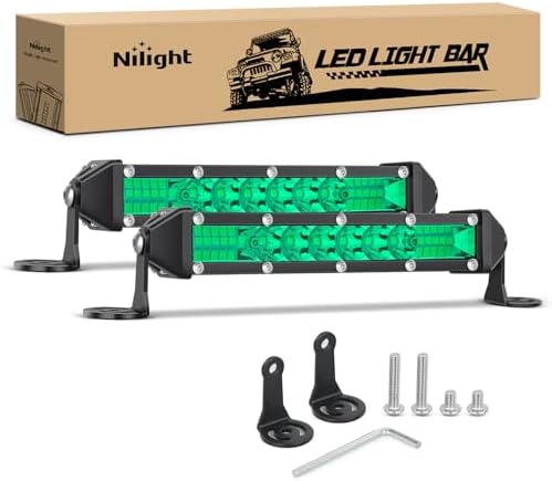 Nilight Slim LED Light Bar 2 PCS Green 7 Inch Single Row 16LEDs