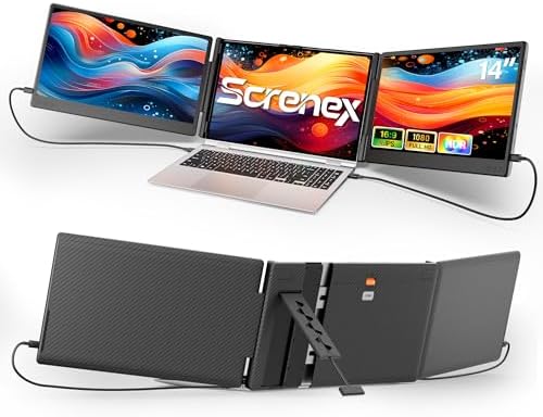Laptop Screen Extender, 14" Triple Monitor Extender, 1080P FHD Portable Monitor for Laptop, Upgraded Auto-Width Fits 13-17.3" Laptops, Plug & Play Screen Extender Compatible with Windows/Mac/Chrome
