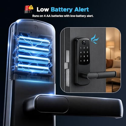 Camcamp Palm Vein Smart Lock, Keyless Entry Door Lock with Handle, Smart Door Lock with Doorbell for Front Door, Built-in Wi-Fi, Auto Lock, Backlit Keypad, IP65 Waterproof, DIY Installation