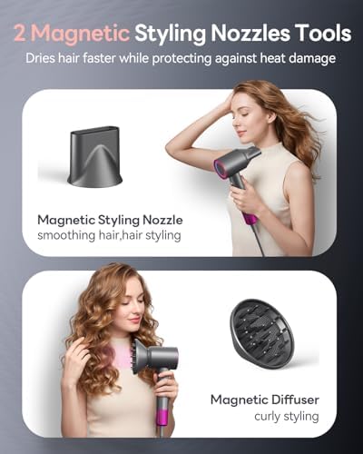 Hair Dryer, 160000RPM Ionic Blow Dryer with Diffuser (Dark Gray)