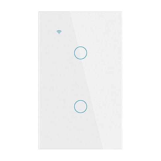 Smart Light Switch, Wi-Fi Enabled, White Glass Panel, Compatible with Apple HomeKit, Google Assistant, Alexa, No Neutral Wire Required, Touch Control (Wall Switch 2 Gang)