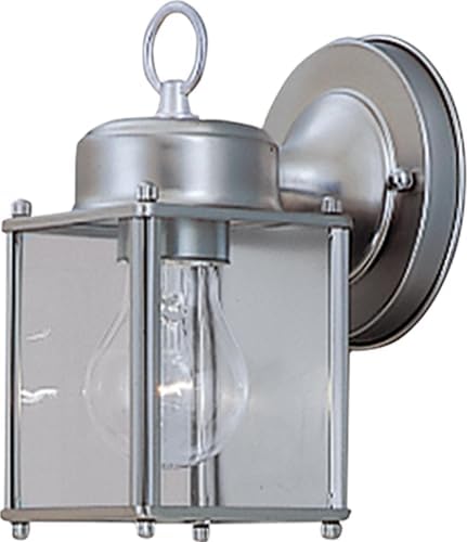 DESIGNERS FOUNTAIN Preston Outdoor Light Fixture, 8 Inch, Exterior Wall Mount Lantern Sconce, Clear Glass Porch Lights for Front Door, Patio, and House Garage, Pewter, 1161-PW (Pack of 6)