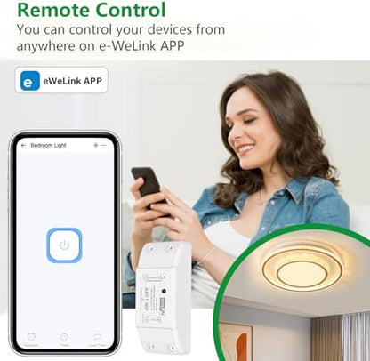 Wengart WiFi Relay Switch, Mini in-Wall Smart Module with Auto-Reconnection,10A Compact DIY Wireless Controller for Retrofitting Lights & Fans,Works with Alexa,Google Home & eWelink App, 2.4GHz White
