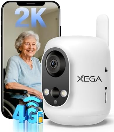 Xega 4G LTE Cellular Security Camera Indoor Wireless, 2K No WiFi Camera