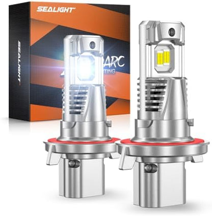 SEALIGHT H13/9008 LED Light Bulb, 1000% 60000LM Brighter than Origin, 1:1 Real Size 9008 Light, 6500K Cool White with Cooling Fan, 800000Hrs Long Lifespan, Pack of 2