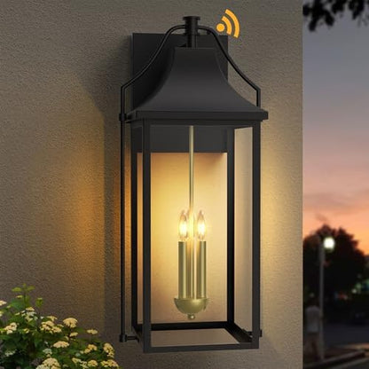 25IN Dusk to Dawn Outdoor Light Lighting, 3-E12 Base Wall Sconce