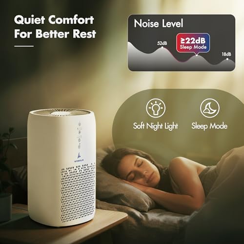 Pure Air PA2 Wozoyo Air Purifier for Home & Bedrooms, AHAM VERIFIDE Covers up to 563 ft², 75 CFM, Filters Smoke, Pet Dander, Odor, Dust, 3-Stage HEPA Filtration, Night Light, Low Noise
