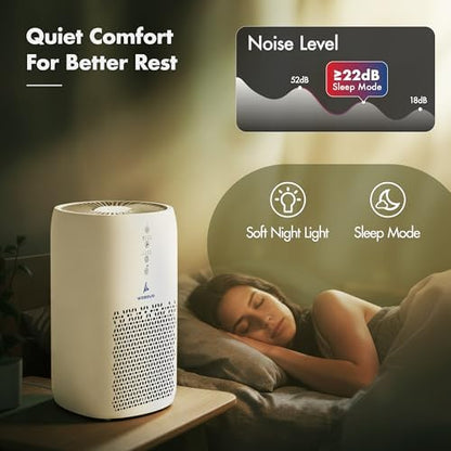 Pure Air PA2 Wozoyo Air Purifier for Home & Bedrooms, AHAM VERIFIDE Covers up to 563 ft², 75 CFM, Filters Smoke, Pet Dander, Odor, Dust, 3-Stage HEPA Filtration, Night Light, Low Noise