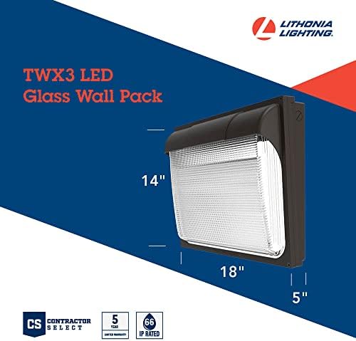Lithonia Lighting 18" LED Wall Pack Outdoor Light Fixture, Building Wall Light, Adjustable Lumens, 5000K Daylight, MVOLT 120-277V, IP65, Glass Lens, Bronze (TWX3 LED ALO 50K MVOLT DDBTXD)