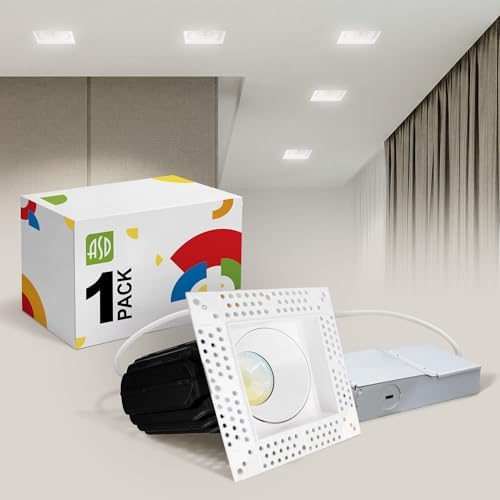 ASD 3 Inch Trimless LED Recessed Ceiling Light Fixture, Mud-in Canless Downlight with Junction Box, 5CCT Selectable 2700K-5000K, 15W 1243 Lumens, CRI90+, Anti-Glare, Dimmable, IC & Wet Rated, ETL