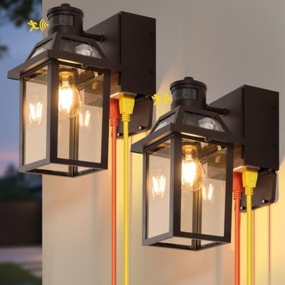 Porch Lights with GFCI Outlet Dusk to Dawn Outdoor Lighting Brown 2Pack