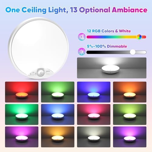 Rechargeable Motion Sensor Ceiling Light, 12000mAh RGB Battery Closet Light