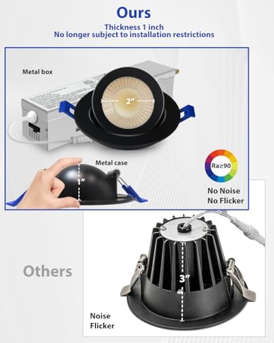 Adetu 6 Pack 2 Inch 5CCT Black Eyeball Gimbal LED Recessed Lighting