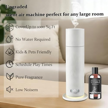 Waterless Essential Oil Diffuser, Scent Air Machine for Home with Hotel Scent Oil, Covers Up to 1000 Sq.Ft, Adjustable Mist & Timer, Hotel and Commercial Use