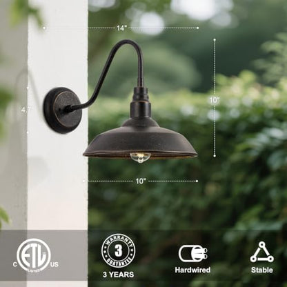 10in Dome Gooseneck Outdoor Light Fixture Bronze Exterior Barn Porch Door Light Fixture with Wall Mount 2 Pack Farmhouse Outside Garage Barn Wall Sconce Light for Balcony, House, Patio