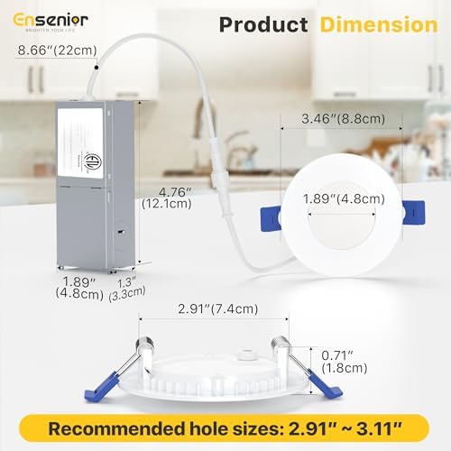 Ensenior 16 Pack 3 Inch LED Recessed Ceiling Light, Dimmable, 2700K-5000K 5CCT, 500LM 6W 120V, High Brightness Canless Wafer Downlight - ETL&FCC&IC