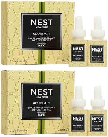 NEST New York Smart Home Fragrance Diffuser Refill Smart Vials, Grapefruit - 4 Diffuser Refill Smart Vials, Set of 2 - Designed for NEST x Pura 3 and NEST x Pura 4 Diffusers - Cruelty Free, Vegan