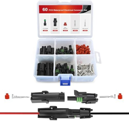 Nilight 60PCS 10 Kits 1 Pin Waterproof Automotive Electrical Connector Kit