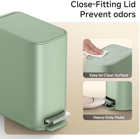 TIPGO Small Bathroom Trash Can with Lid Soft Close,1.3 Gallon, Green