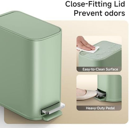 TIPGO Small Bathroom Trash Can with Lid Soft Close,1.3 Gallon, Green